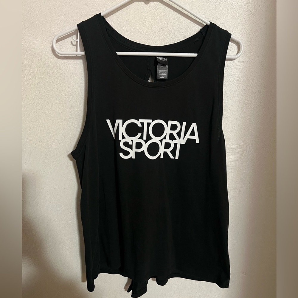 VICTORIA'S SECRET‎ Victoria's Sport Activewear Open Back Tank Black White Wms M